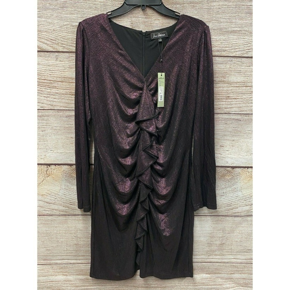 Sam Edleman Dress Womens Size 8 Purple Metallic Ruffle Front Stretch Dress New
